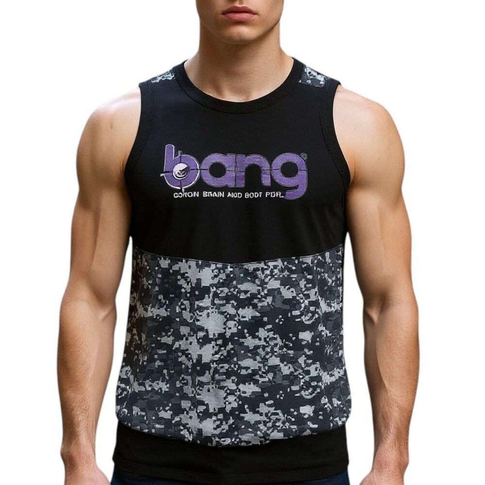 Bang Energy Drink Black Purple White Sleeveless Tank Top Graphic Shirt Medium